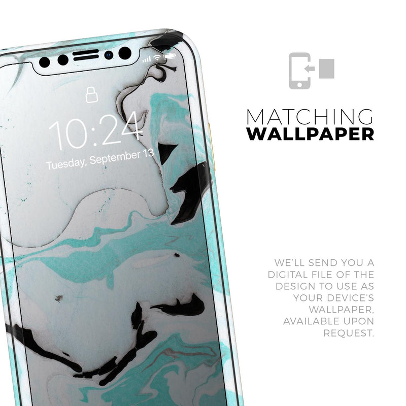 Black and Teal Textured Marble 2  - Protective Skin Wrap & Decal – Compatible with iPhone SE to iPhone 17 Pro Max (All Models)