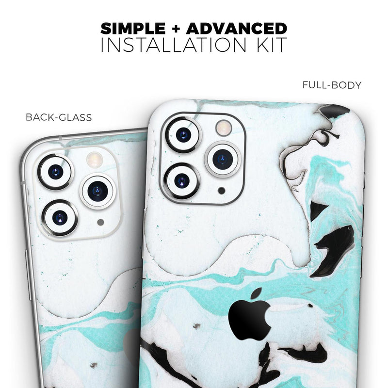 Black and Teal Textured Marble 2  - Protective Skin Wrap & Decal – Compatible with iPhone SE to iPhone 17 Pro Max (All Models)