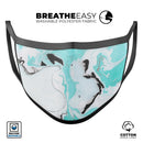Black and Teal Textured Marble - Made in USA Mouth Cover Unisex Anti-Dust Cotton Blend Reusable & Washable Face Mask with Adjustable Sizing for Adult or Child