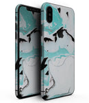 Black and Teal Textured Marble - iPhone XS MAX, XS/X, 8/8+, 7/7+, 5/5S/SE Skin-Kit (All iPhones Available)