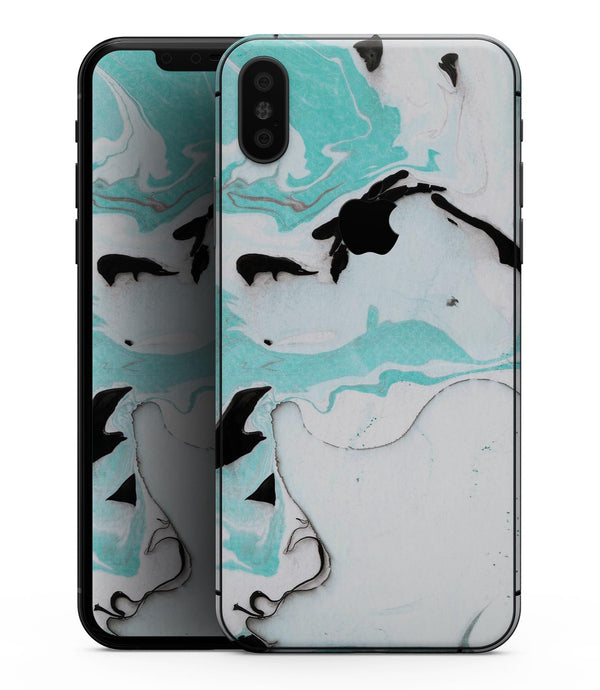 Black and Teal Textured Marble - iPhone XS MAX, XS/X, 8/8+, 7/7+, 5/5S/SE Skin-Kit (All iPhones Available)