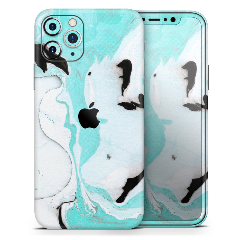 Black and Teal Textured Marble - Skin-Kit compatible with the Apple iPhone 13, 13 Pro Max, 13 Mini, 13 Pro, iPhone 12, iPhone 11 (All iPhones Available)