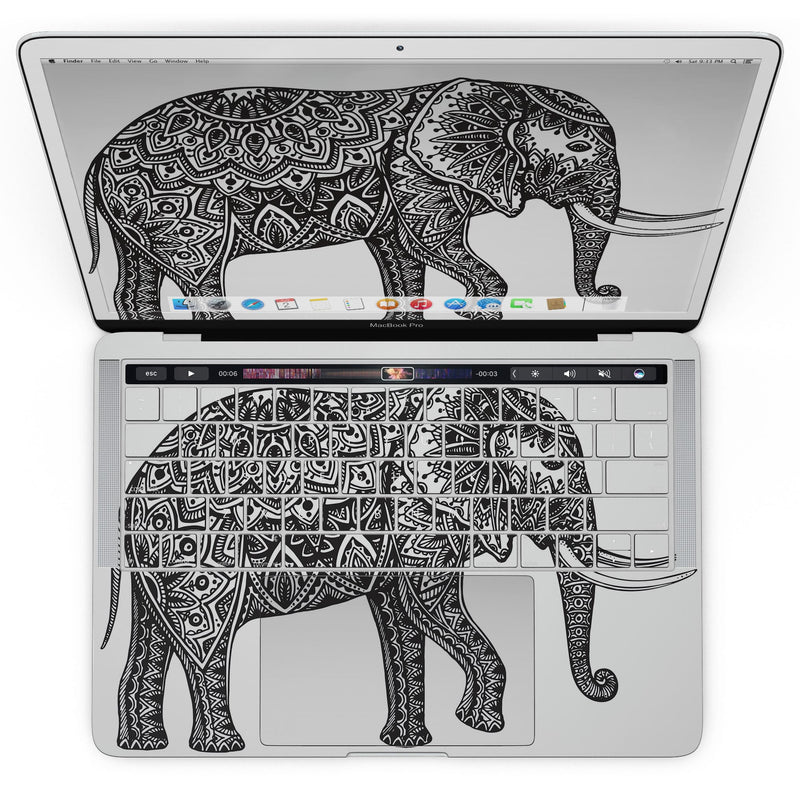 MacBook Pro with Touch Bar Skin Kit - Black_and_White_Aztec_Ethnic_Elephant-MacBook_13_Touch_V4.jpg?