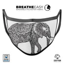 Black and White Aztec Ethnic Elephant - Made in USA Mouth Cover Unisex Anti-Dust Cotton Blend Reusable & Washable Face Mask with Adjustable Sizing for Adult or Child