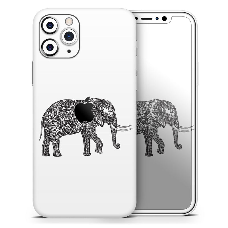 Black and White Aztec Ethnic Elephant  - Protective Skin Wrap & Decal – Compatible with iPhone SE to iPhone 17 Pro Max (All Models)
