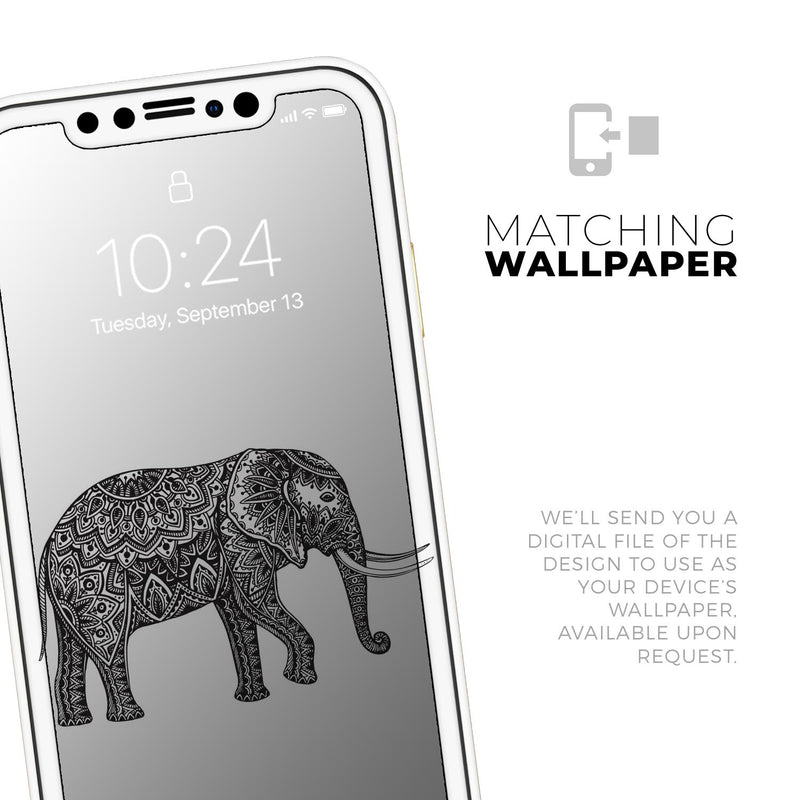 Black and White Aztec Ethnic Elephant  - Protective Skin Wrap & Decal – Compatible with iPhone SE to iPhone 17 Pro Max (All Models)