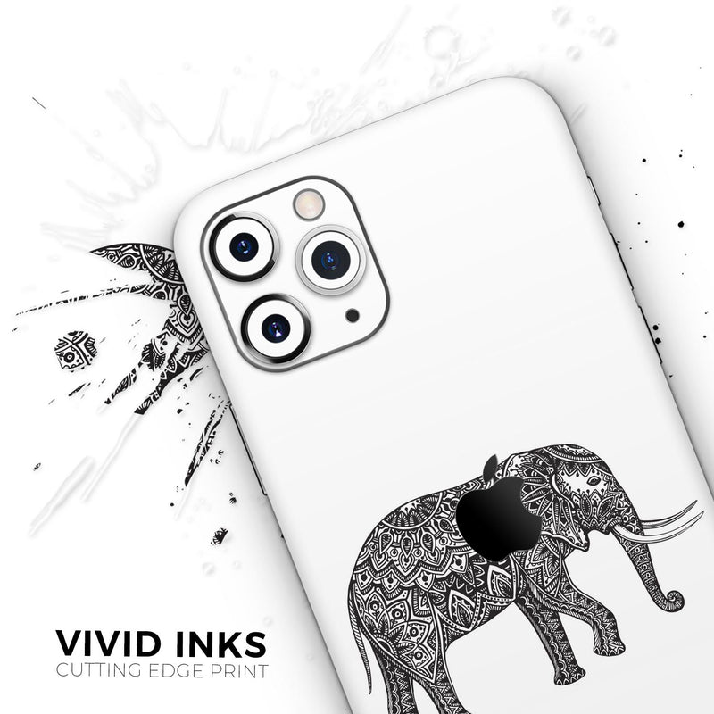 Black and White Aztec Ethnic Elephant  - Protective Skin Wrap & Decal – Compatible with iPhone SE to iPhone 17 Pro Max (All Models)