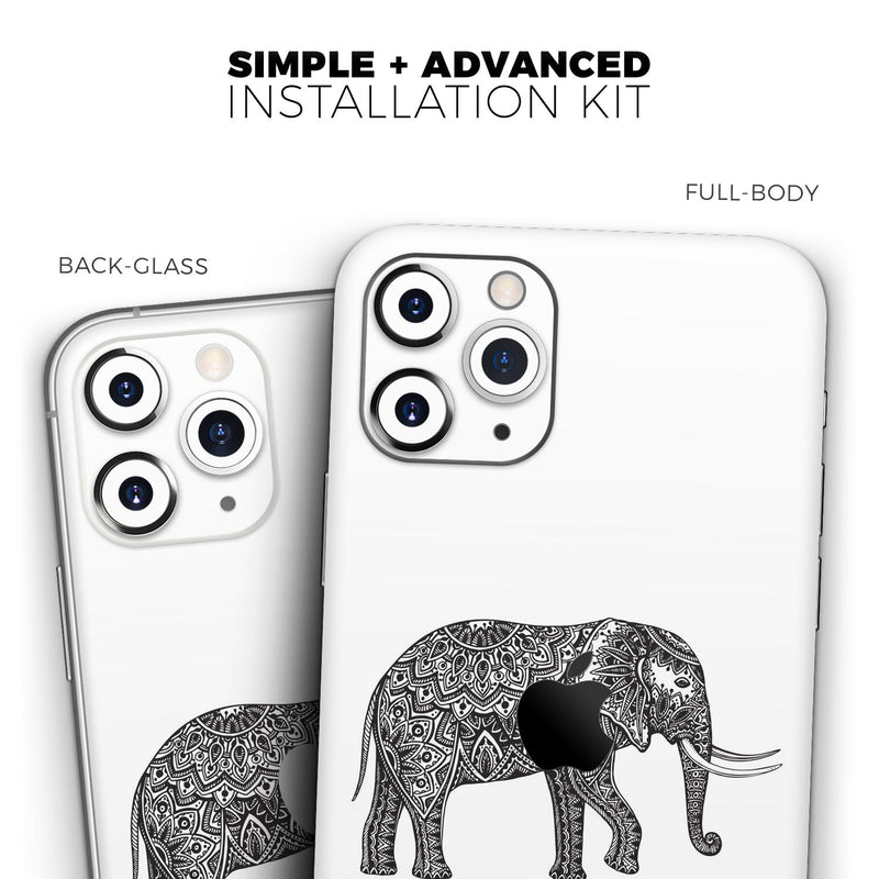 Black and White Aztec Ethnic Elephant  - Protective Skin Wrap & Decal – Compatible with iPhone SE to iPhone 17 Pro Max (All Models)
