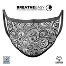 Black and White Aztec Paisley - Made in USA Mouth Cover Unisex Anti-Dust Cotton Blend Reusable & Washable Face Mask with Adjustable Sizing for Adult or Child