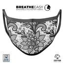 Black and White Geometric Floral - Made in USA Mouth Cover Unisex Anti-Dust Cotton Blend Reusable & Washable Face Mask with Adjustable Sizing for Adult or Child