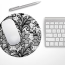 Black and White Geometric Floral// WaterProof Rubber Foam Backed Anti-Slip Mouse Pad for Home Work Office or Gaming Computer Desk