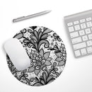 Black and White Geometric Floral// WaterProof Rubber Foam Backed Anti-Slip Mouse Pad for Home Work Office or Gaming Computer Desk