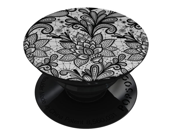 Black and White Geometric Floral - Skin Kit for PopSockets and other Smartphone Extendable Grips & Stands