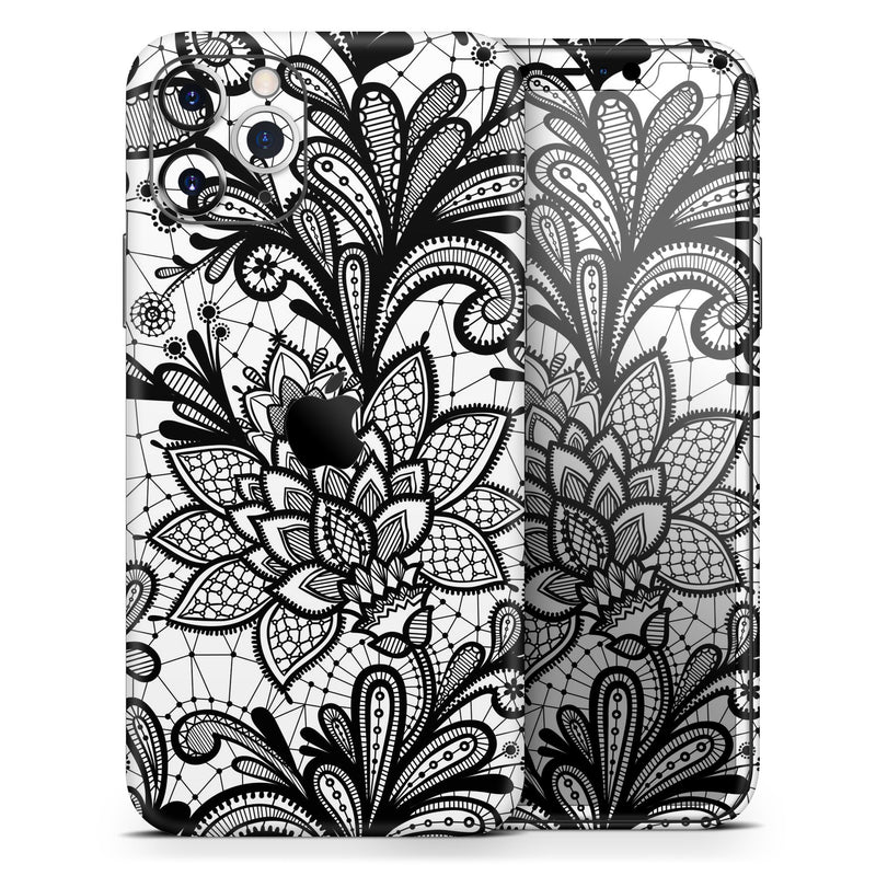 Black and White Geometric Floral  - Protective Skin Wrap & Decal – Compatible with iPhone SE to iPhone 17 Pro Max (All Models)