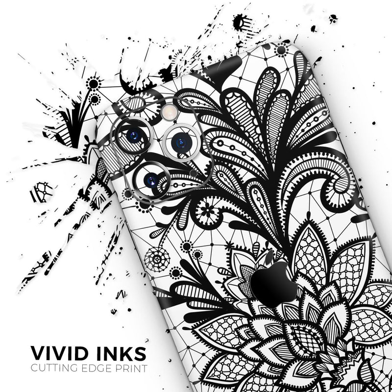 Black and White Geometric Floral  - Protective Skin Wrap & Decal – Compatible with iPhone SE to iPhone 17 Pro Max (All Models)