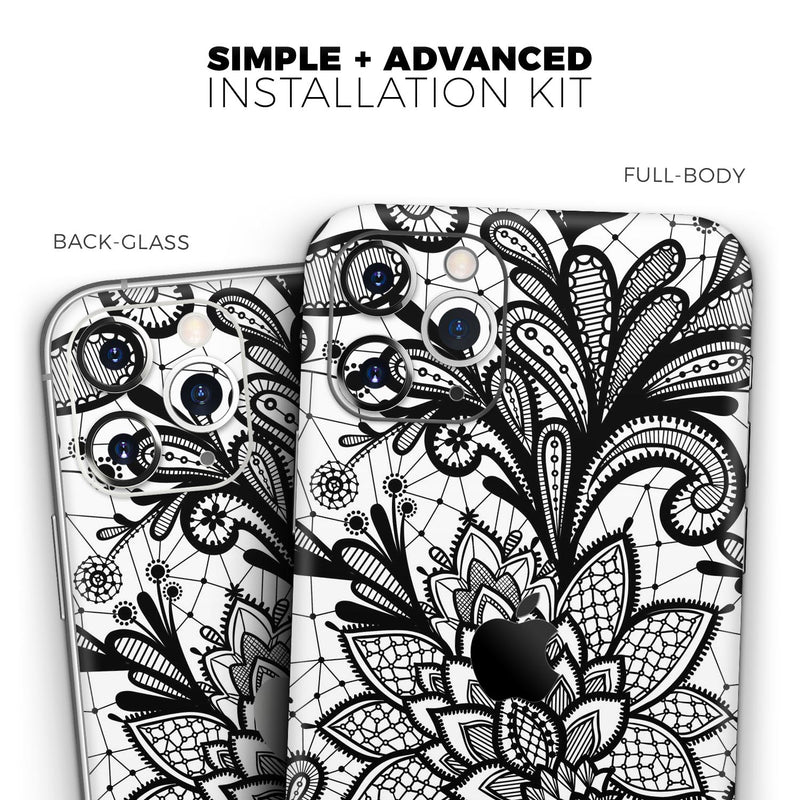 Black and White Geometric Floral  - Protective Skin Wrap & Decal – Compatible with iPhone SE to iPhone 17 Pro Max (All Models)