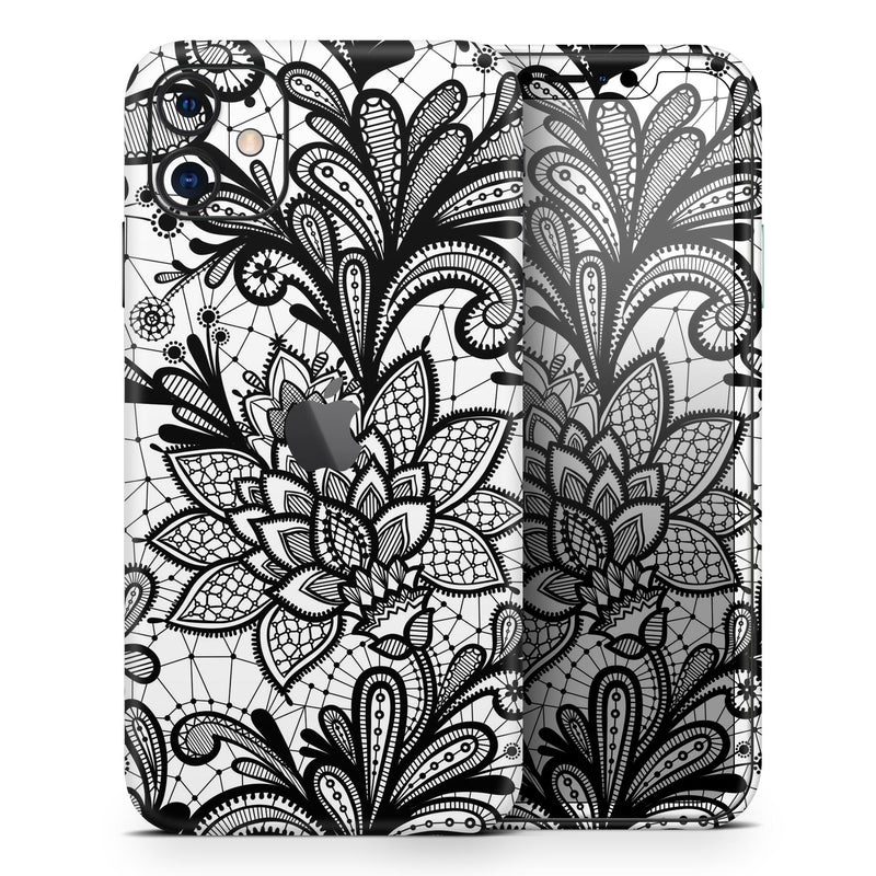 Black and White Geometric Floral  - Protective Skin Wrap & Decal – Compatible with iPhone SE to iPhone 17 Pro Max (All Models)