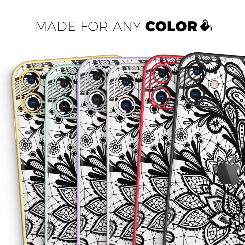 Black and White Geometric Floral  - Protective Skin Wrap & Decal – Compatible with iPhone SE to iPhone 17 Pro Max (All Models)