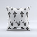 Black and White Icecream and Drink Pattern ink-Fuzed Decorative Throw Pillow