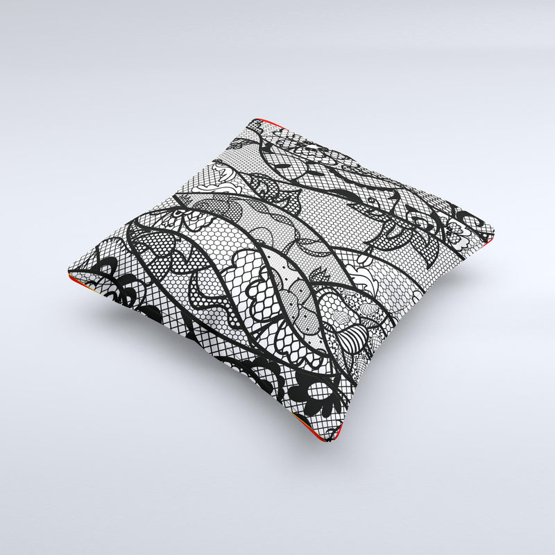 Black and White Lace Design Ink-Fuzed Decorative Throw Pillow