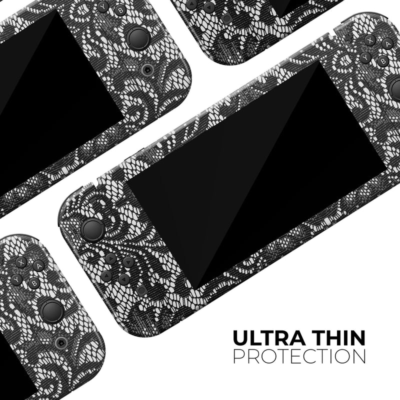Black and White Lace Pattern V108 - Skin Wrap Kit for Nintendo Switch, Switch Lite Console | 3DS XL | 2DS | Pro | Joy-Con Gaming Controller