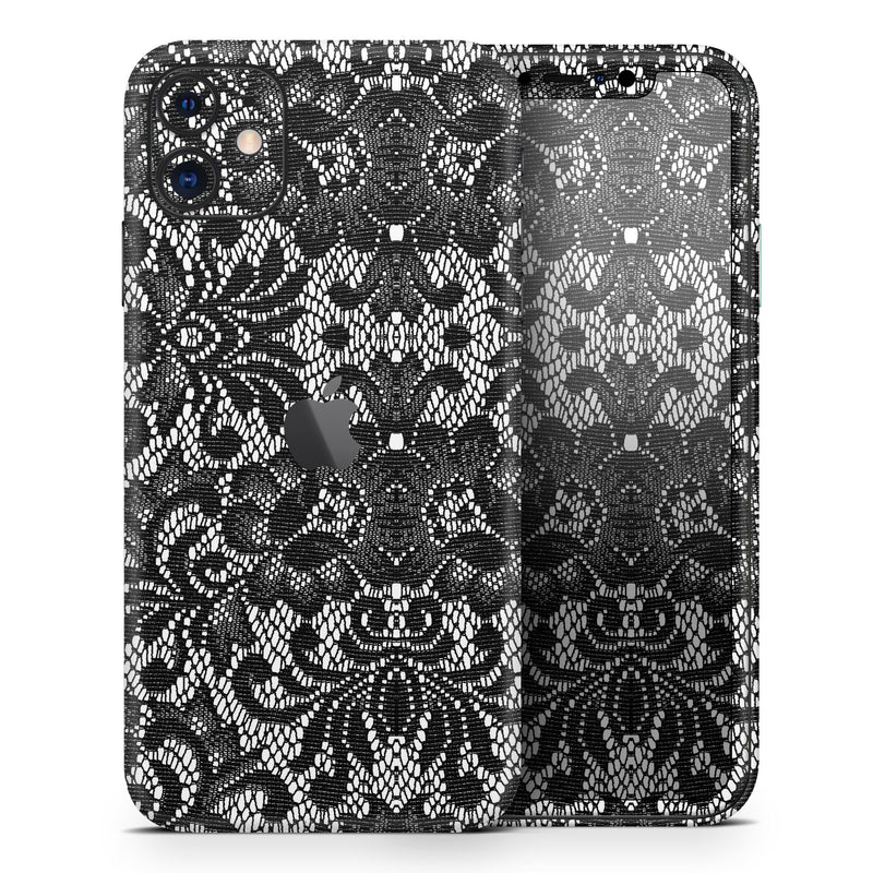Black and White Lace Pattern V108  - Protective Skin Wrap & Decal – Compatible with iPhone SE to iPhone 17 Pro Max (All Models)