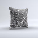 Black and White Paisley Pattern V6 ink-Fuzed Decorative Throw Pillow