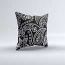 Black and White Paisley Pattern v14 ink-Fuzed Decorative Throw Pillow