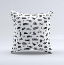 Black and White Travel Collage Pattern ink-Fuzed Decorative Throw Pillow