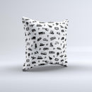 Black and White Travel Collage Pattern ink-Fuzed Decorative Throw Pillow