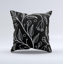 Black and White Vector Branches ink-Fuzed Decorative Throw Pillow