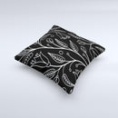 Black and White Vector Branches ink-Fuzed Decorative Throw Pillow