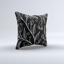 Black and White Vector Branches ink-Fuzed Decorative Throw Pillow