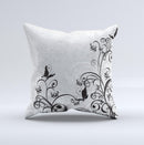 Black and White Vector Butterfly Floral ink-Fuzed Decorative Throw Pillow
