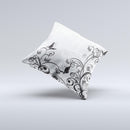 Black and White Vector Butterfly Floral ink-Fuzed Decorative Throw Pillow