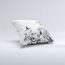 Black and White Vector Butterfly Floral ink-Fuzed Decorative Throw Pillow