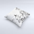 Black and White Vector Butterfly Floral ink-Fuzed Decorative Throw Pillow