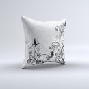Black and White Vector Butterfly Floral ink-Fuzed Decorative Throw Pillow