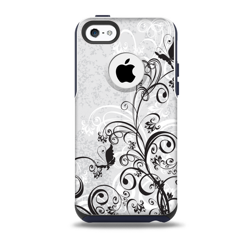 Black and White Vector Butterfly Floral  Skin for the iPhone 5c OtterBox Commuter Case