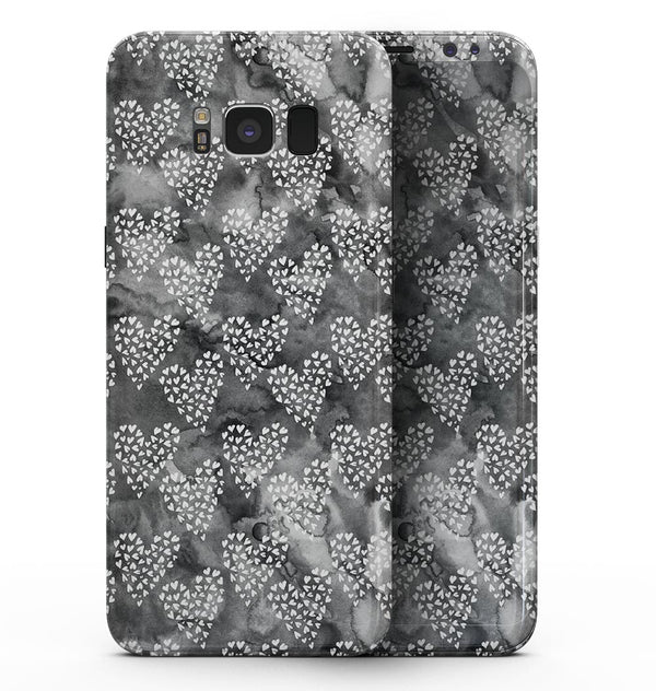 Black and White Watercolor Hearts - Samsung Galaxy S8 Full-Body Skin Kit
