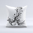Black and white Anchor with Roses ink-Fuzed Decorative Throw Pillow