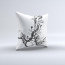 Black and white Anchor with Roses ink-Fuzed Decorative Throw Pillow