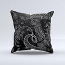 Black with Thin White Paisley Pattern Ink-Fuzed Decorative Throw Pillow