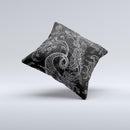 Black with Thin White Paisley Pattern Ink-Fuzed Decorative Throw Pillow