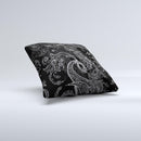 Black with Thin White Paisley Pattern Ink-Fuzed Decorative Throw Pillow