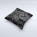 Black with Thin White Paisley Pattern Ink-Fuzed Decorative Throw Pillow