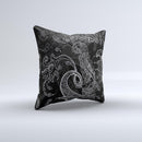 Black with Thin White Paisley Pattern Ink-Fuzed Decorative Throw Pillow