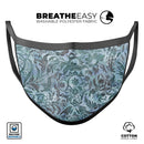 Blue-Green Damask Watercolor Pattern - Made in USA Mouth Cover Unisex Anti-Dust Cotton Blend Reusable & Washable Face Mask with Adjustable Sizing for Adult or Child