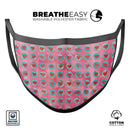 Blue-Green Polka Dots with Hearts Pattern on Pink Watercolor - Made in USA Mouth Cover Unisex Anti-Dust Cotton Blend Reusable & Washable Face Mask with Adjustable Sizing for Adult or Child