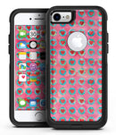 Blue-Green Polka Dots with Hearts Pattern on Pink Watercolor - iPhone 7 or 8 OtterBox Case & Skin Kits